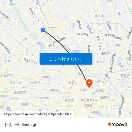 日向 to Sendagi map
