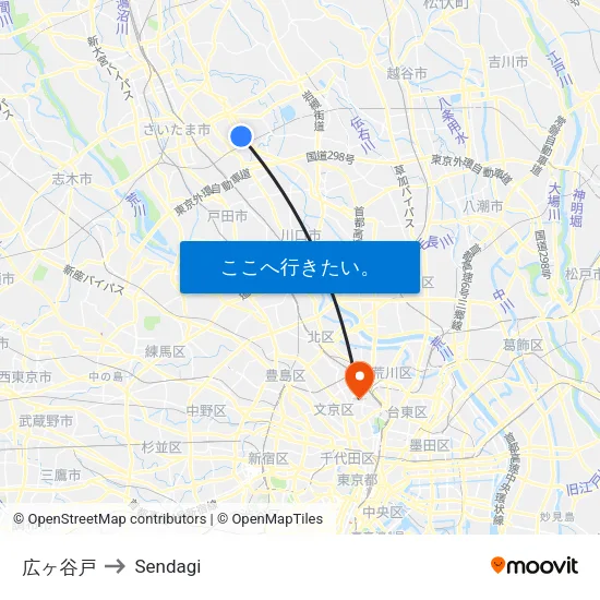 広ヶ谷戸 to Sendagi map