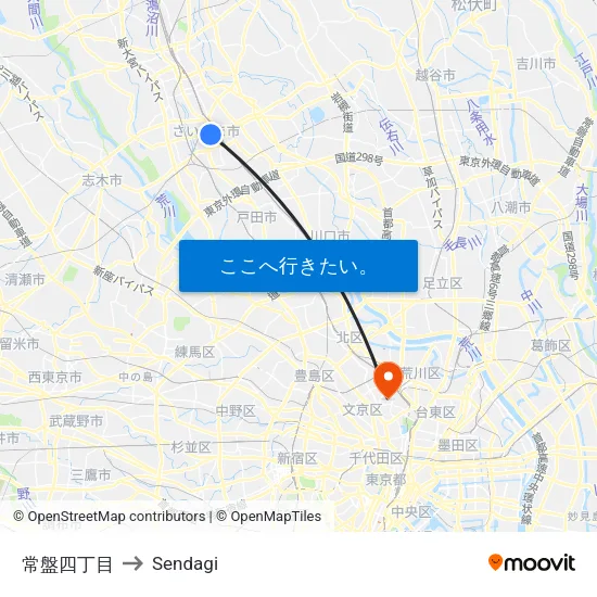 常盤四丁目 to Sendagi map