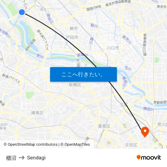 櫃沼 to Sendagi map