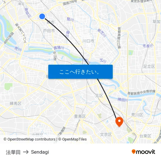 法華田 to Sendagi map