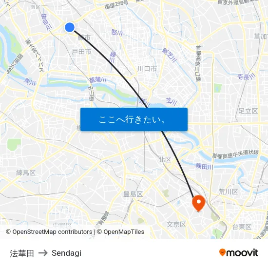 法華田 to Sendagi map