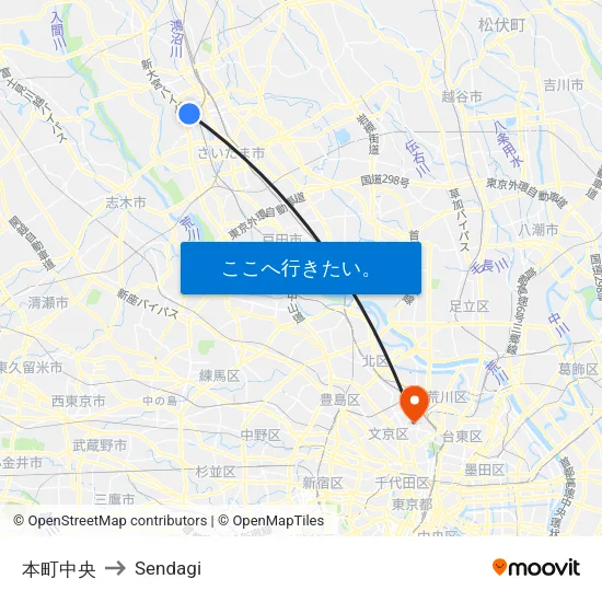 本町中央 to Sendagi map