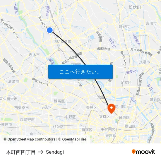 本町西四丁目 to Sendagi map