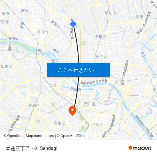 本蓮三丁目 to Sendagi map