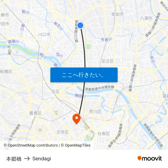 本郷橋 to Sendagi map