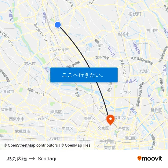 堀の内橋 to Sendagi map