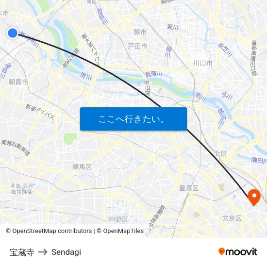 宝蔵寺 to Sendagi map