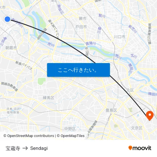 宝蔵寺 to Sendagi map