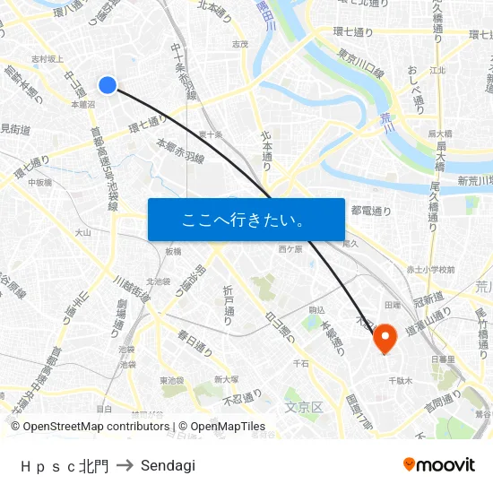Ｈｐｓｃ北門 to Sendagi map