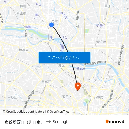 市役所西口（川口市） to Sendagi map