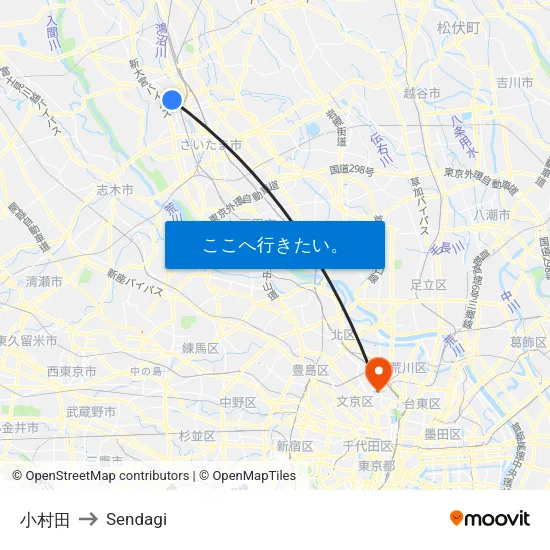 小村田 to Sendagi map