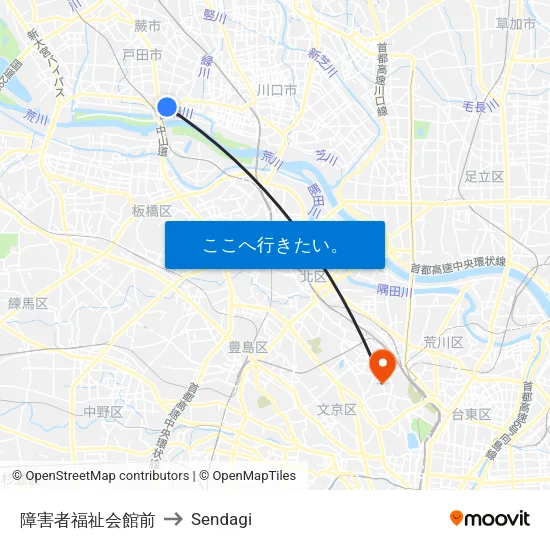 障害者福祉会館前 to Sendagi map