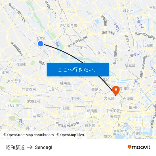昭和新道 to Sendagi map