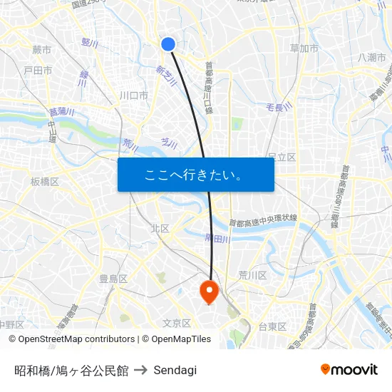 昭和橋/鳩ヶ谷公民館 to Sendagi map