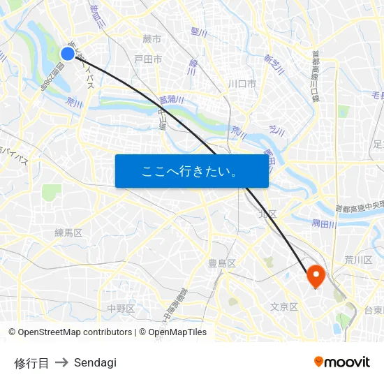 修行目 to Sendagi map