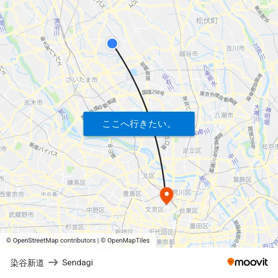 染谷新道 to Sendagi map