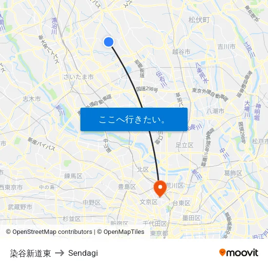 染谷新道東 to Sendagi map