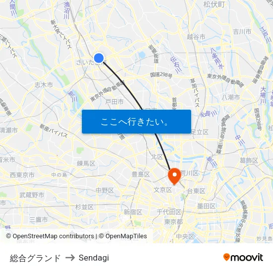総合グランド to Sendagi map