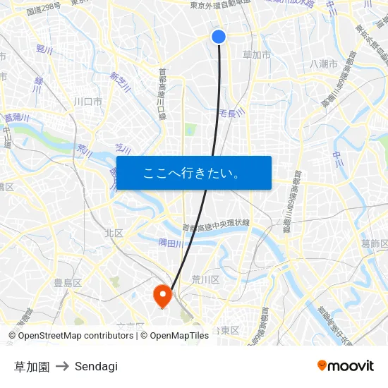 草加園 to Sendagi map