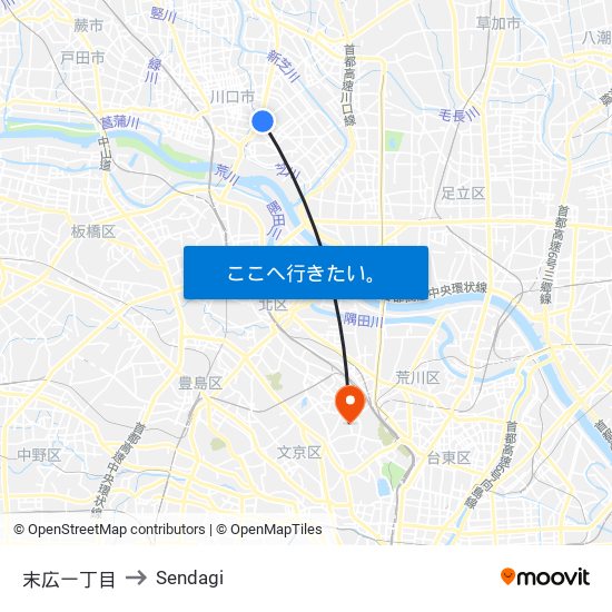 末広一丁目 to Sendagi map