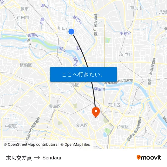 末広交差点 to Sendagi map