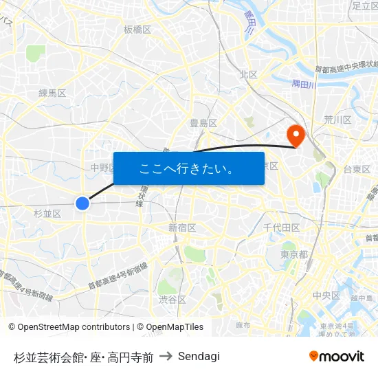 杉並芸術会館･座･高円寺前 to Sendagi map
