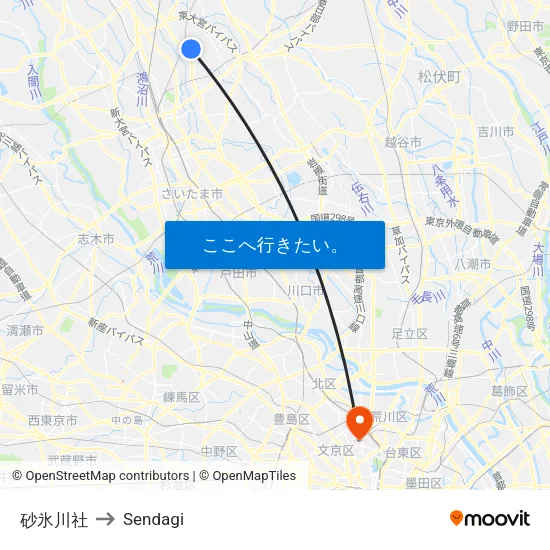 砂氷川社 to Sendagi map