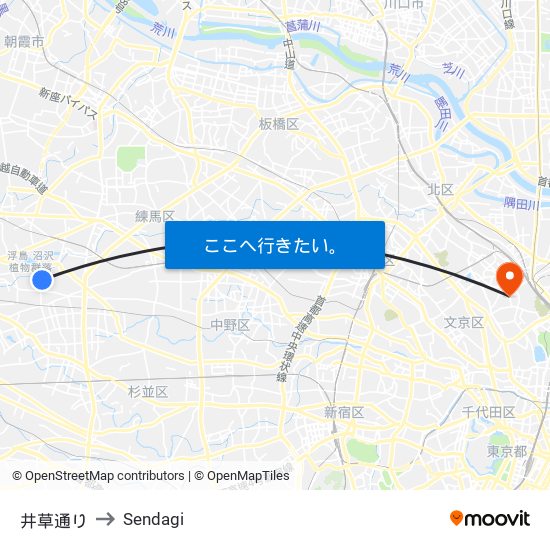 井草通り to Sendagi map