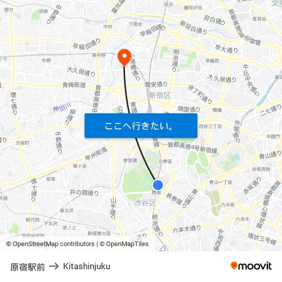 原宿駅前 to Kitashinjuku map