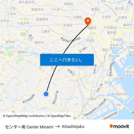 センター南 Center Minami to Kitashinjuku map