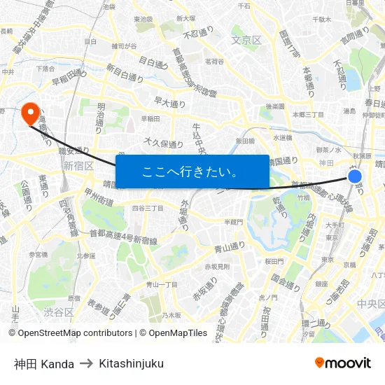 神田 Kanda to Kitashinjuku map