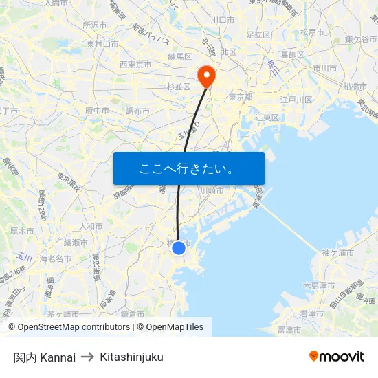 関内 Kannai to Kitashinjuku map