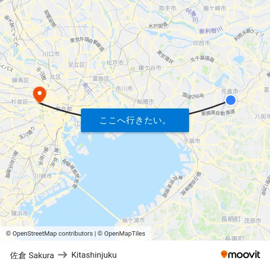 佐倉 Sakura to Kitashinjuku map