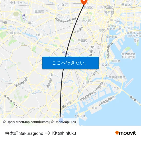 桜木町 Sakuragicho to Kitashinjuku map