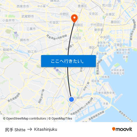 尻手 Shitte to Kitashinjuku map