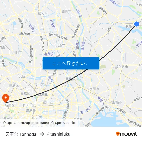 天王台 Tennodai to Kitashinjuku map