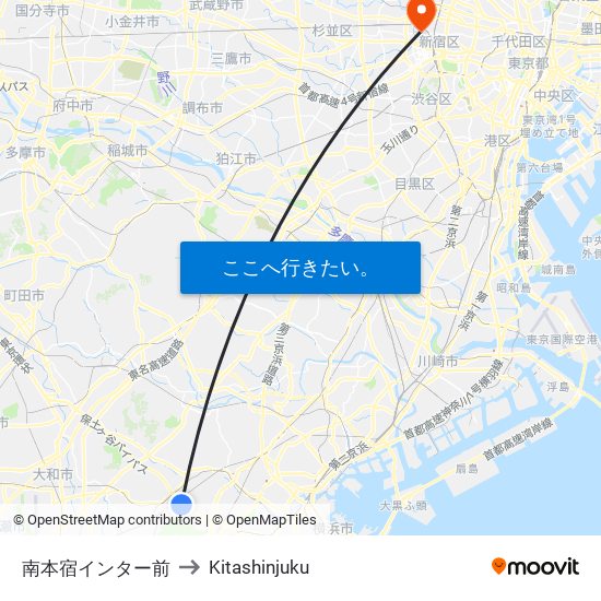 南本宿インター前 to Kitashinjuku map