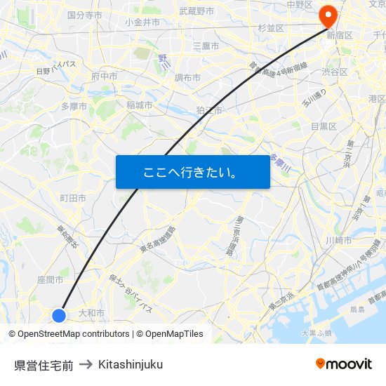 県営住宅前 to Kitashinjuku map