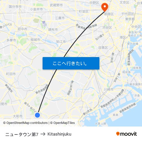 ニュータウン第7 to Kitashinjuku map