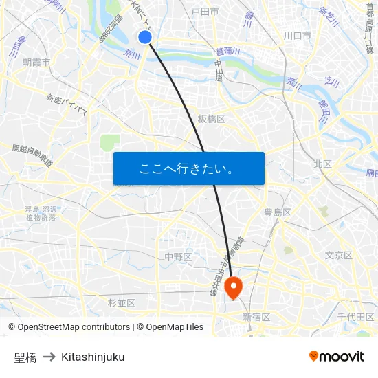 聖橋 to Kitashinjuku map