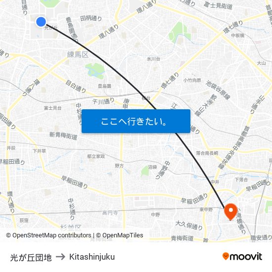 光が丘団地 to Kitashinjuku map