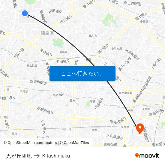 光が丘団地 to Kitashinjuku map