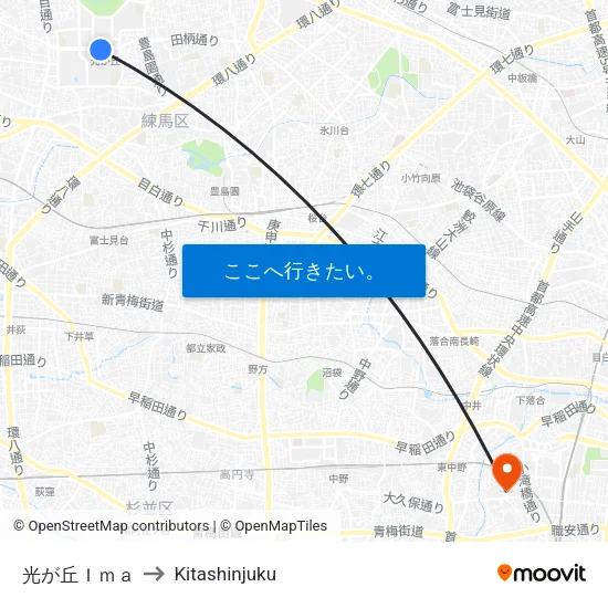 光が丘Ｉｍａ to Kitashinjuku map