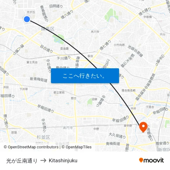 光が丘南通り to Kitashinjuku map