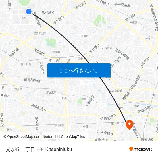 光が丘二丁目 to Kitashinjuku map
