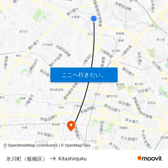 氷川町（板橋区） to Kitashinjuku map