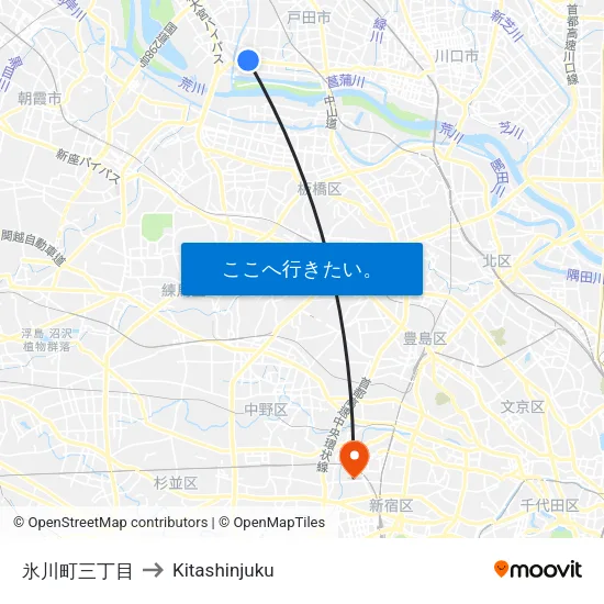 氷川町三丁目 to Kitashinjuku map