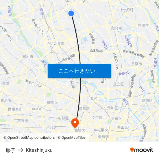 膝子 to Kitashinjuku map
