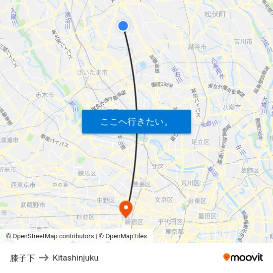 膝子下 to Kitashinjuku map